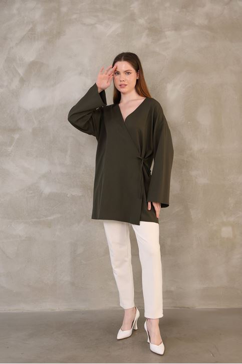 Yan Bağlamalı Atlas Tunik-Haki