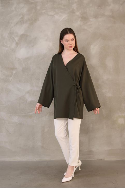 Yan Bağlamalı Atlas Tunik-Haki