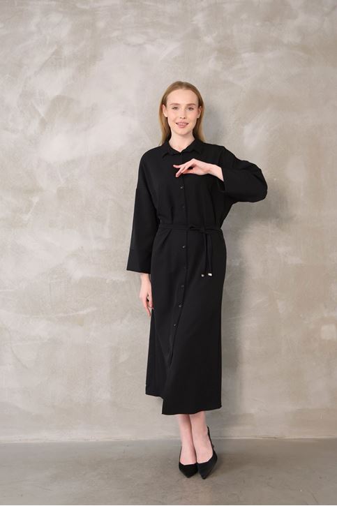 Takma Manşet Dabıl Elbise-Siyah