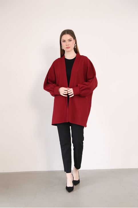 Cep Detay Atlas Hırka-Bordo