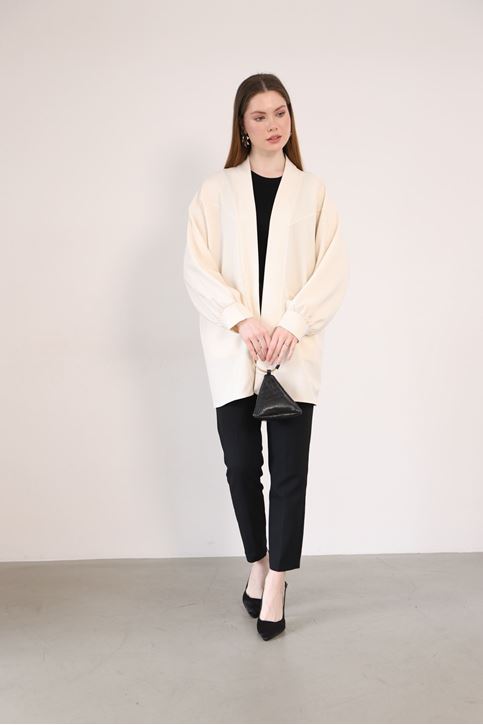 Cep Detay Atlas Hırka-Krem