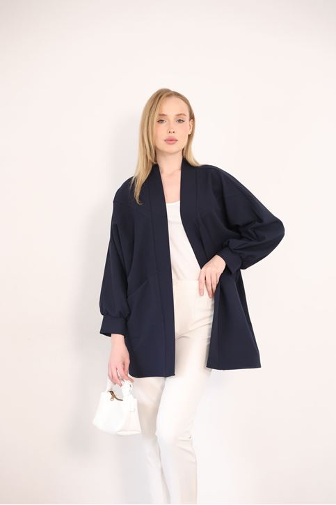 Cep Detay Atlas Hırka-Lacivert