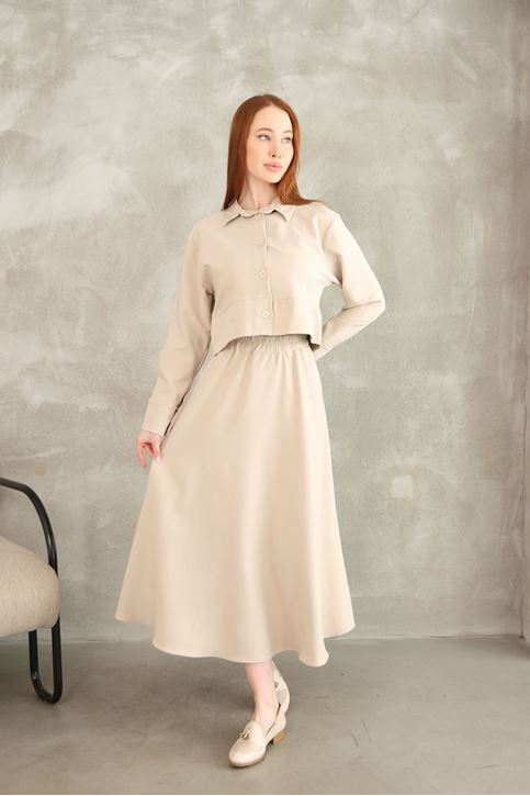 Sıralı Dikiş Detay Etekli Takım-Taş