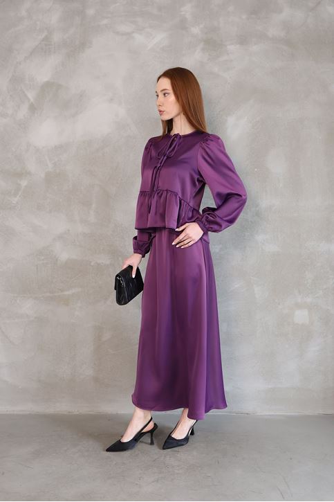 Yaka Biye Detay Etekli Takım-Mor