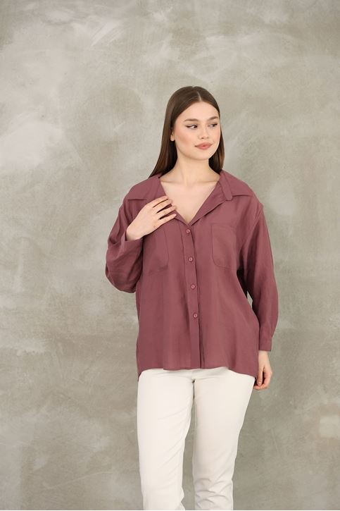 Çift Cep Dokuma Modal Tunik-Gül Kurusu