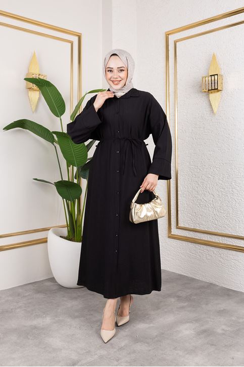 Pat Detay Elbise-Siyah