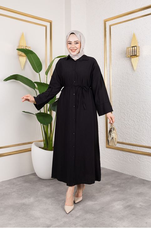 Pat Detay Elbise-Siyah