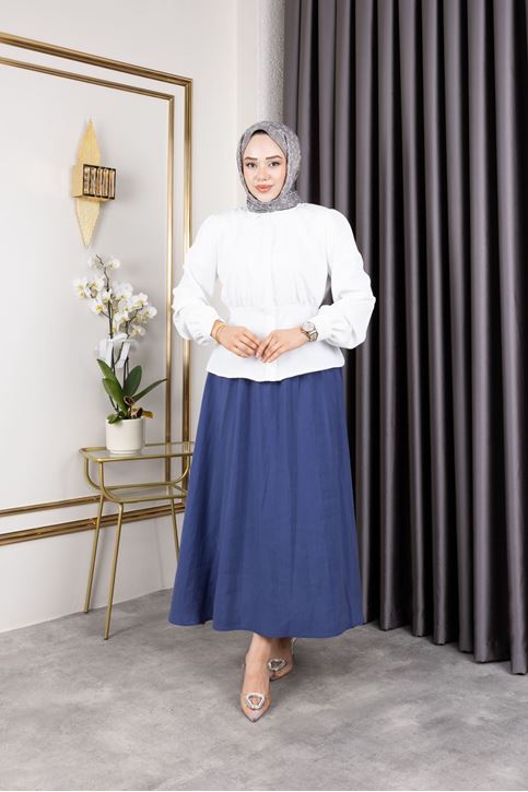 Bel Büzgülü Tunik-Ekru