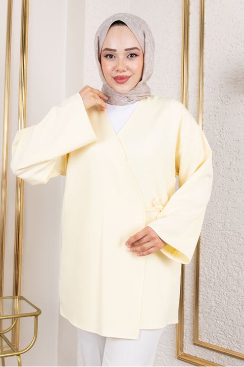 Yan Bağlamalı Atlas Tunik-Sarı