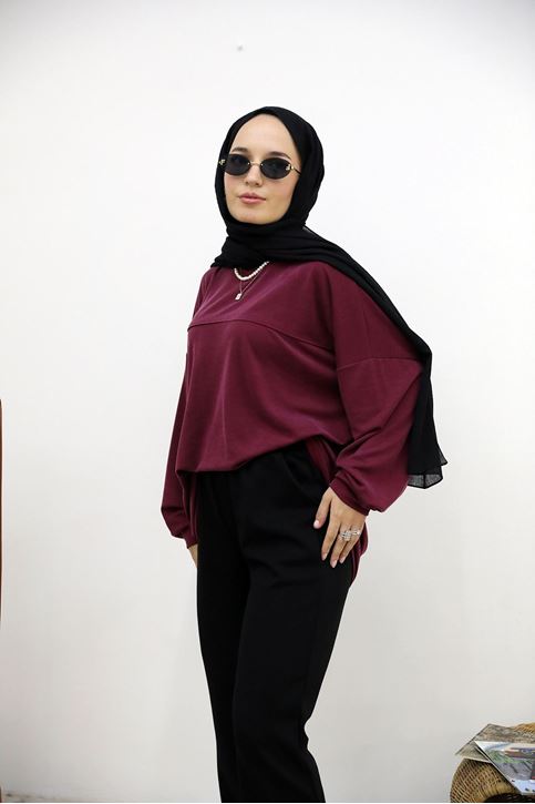 Ön Roba Detay Pike Tunik-Bordo