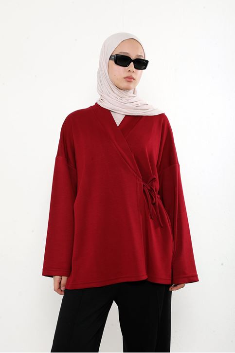Ön Bağlamalı Tunik-Bordo