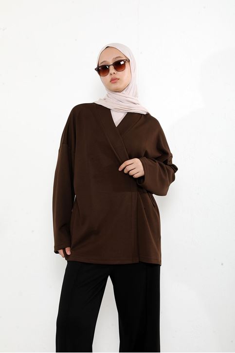 Ön Bağlamalı Tunik-Kahve
