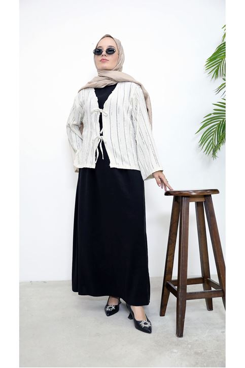 Pileli Ön İki Bağlamalı Tunik-Bej