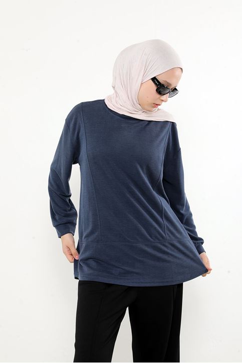 Ön Parçalı Pike Tunik-Lacivert
