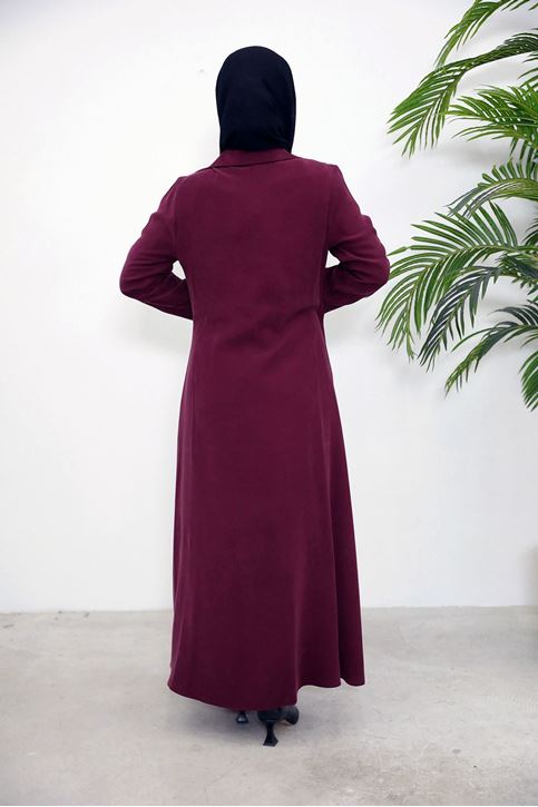 Yakalı Yandan Bağlamalı Elbise-Bordo