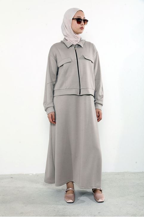 Yakalı Fermuar Detay Jileli Takım-Taş