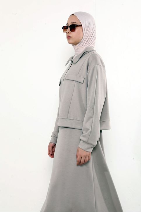 Yakalı Fermuar Detay Jileli Takım-Taş