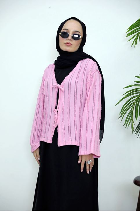 Pileli Ön İki Bağlamalı Tunik-Pembe