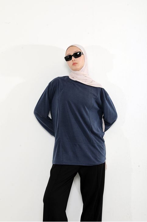 Ön Parçalı Pike Tunik-Lacivert