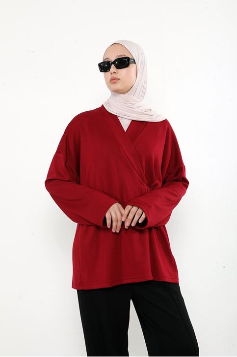 Ön Bağlamalı Tunik-Bordo