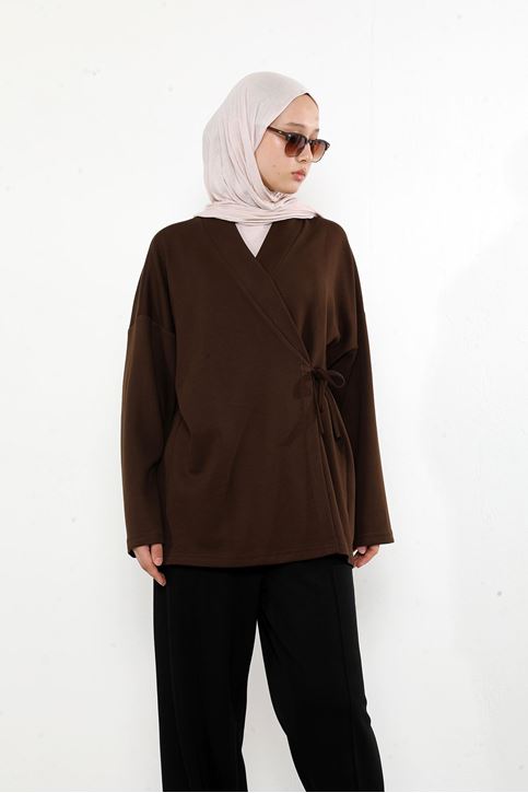 Ön Bağlamalı Tunik-Kahve