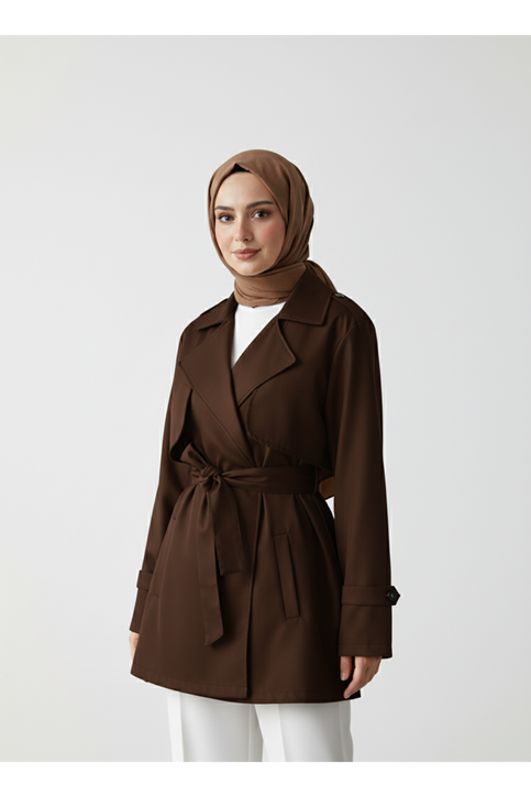 Aller Detay Kısa Trençkot-Kahve