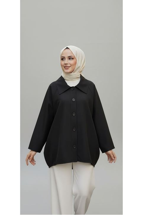 Casual Relax Fit Giy Çık Bondit Hırka-Siyah