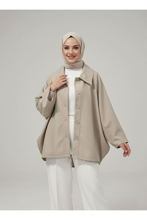 Casual Relax Fit Giy Çık Bondit Hırka-Taş