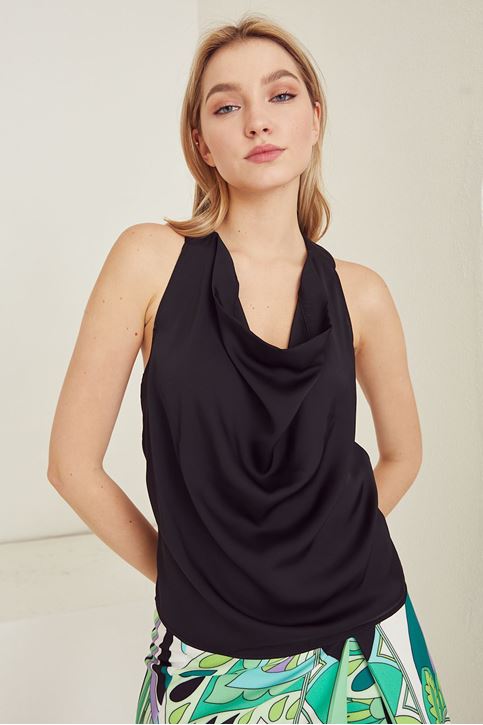 Sırt Dekolteli Degaje Bluz-Siyah