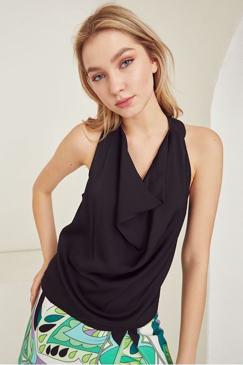 Sırt Dekolteli Degaje Bluz-Siyah