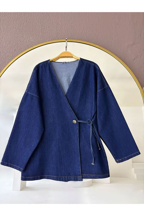 Düğmeli Kot Ceket-Kot Rengi