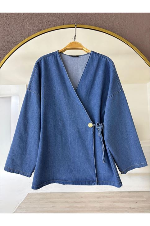 Düğmeli Kot Ceket-Lacivert