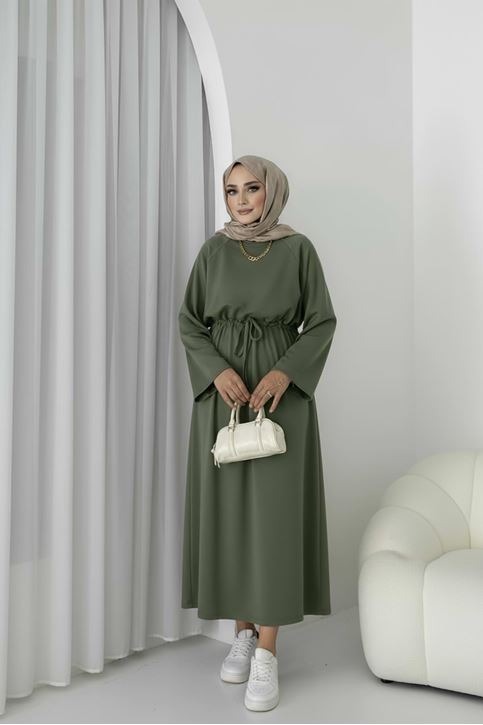 Beli Tünelli Oysho Elbise-Haki
