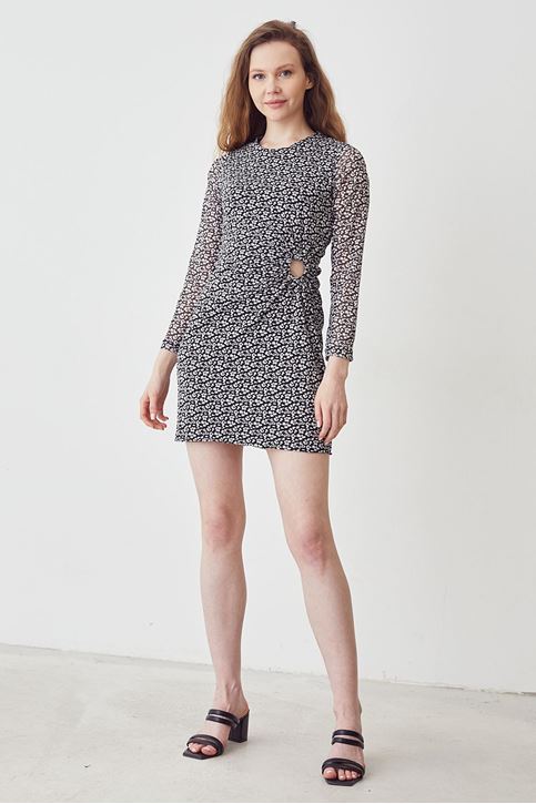 Beli Tokalı Tül Elbise-Siyah