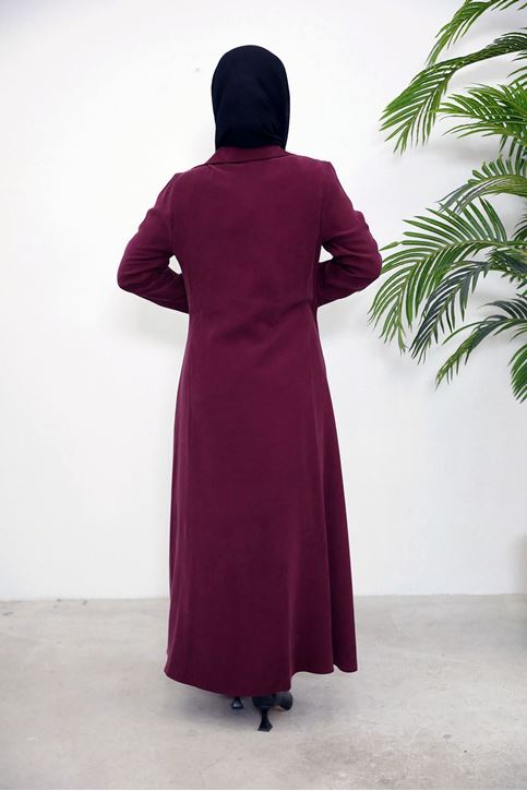Yakalı Yandan Bağlamalı Elbise-Bordo