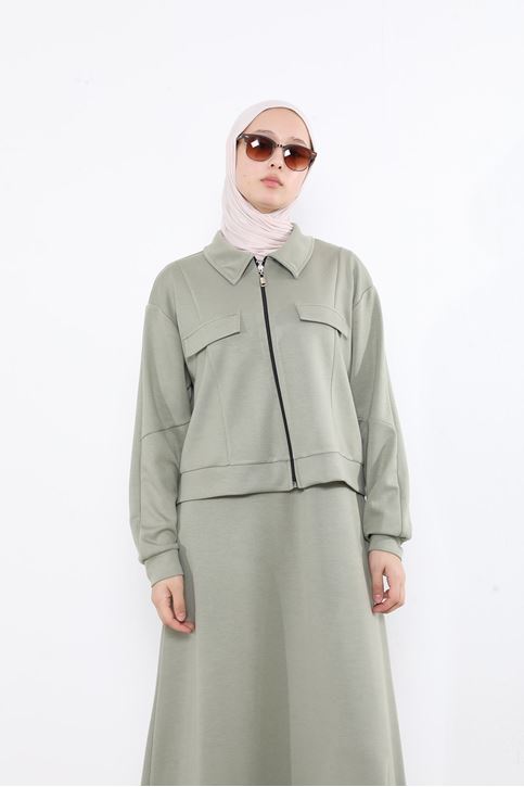 Yakalı Fermuar Detay Jileli Takım-Mint