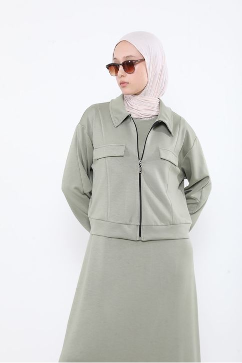 Yakalı Fermuar Detay Jileli Takım-Mint