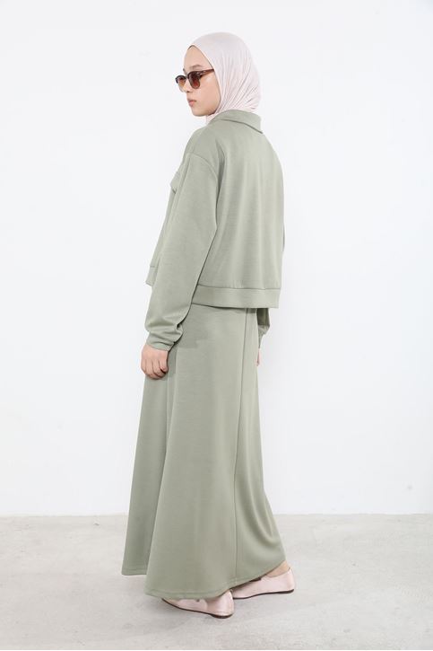 Yakalı Fermuar Detay Jileli Takım-Mint