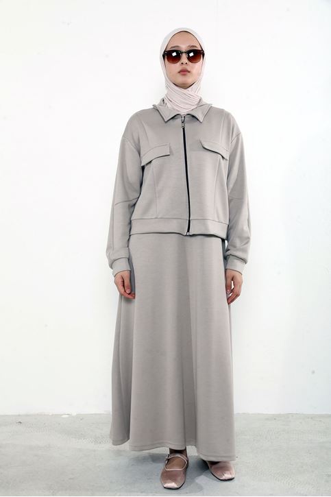 Yakalı Fermuar Detay Jileli Takım-Taş