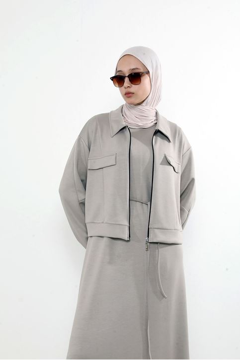 Yakalı Fermuar Detay Jileli Takım-Taş