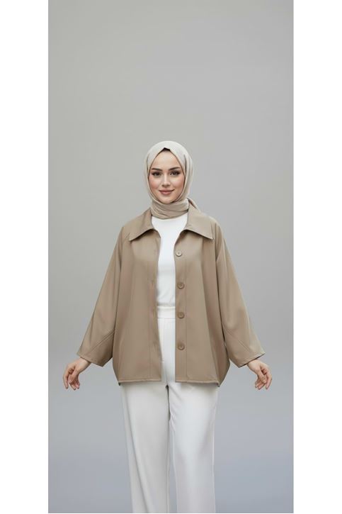Casual Relax Fit Giy Çık Bondit Hırka-Bej