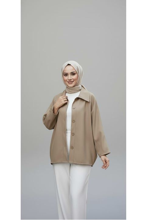 Casual Relax Fit Giy Çık Bondit Hırka-Bej