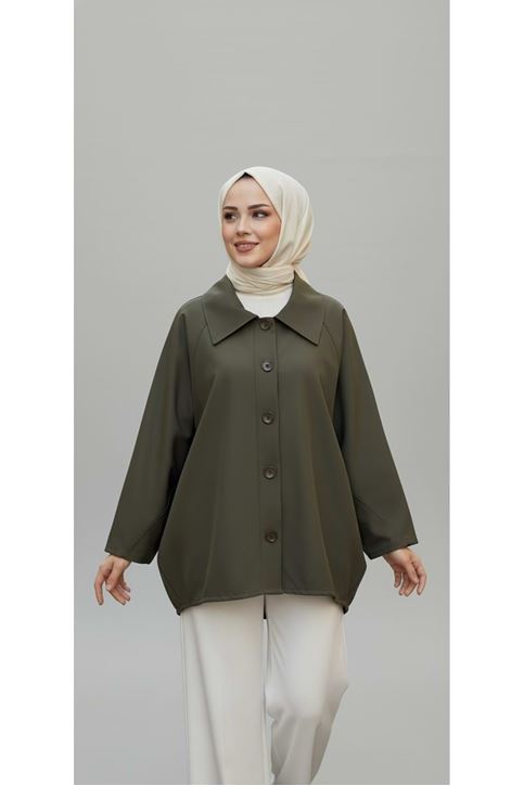 Casual Relax Fit Giy Çık Bondit Hırka-Haki