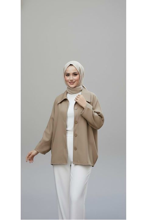Casual Relax Fit Giy Çık Bondit Hırka-Bej