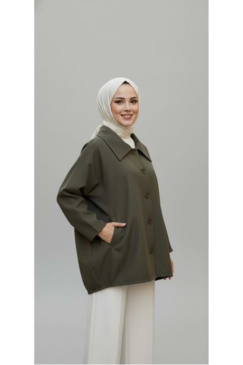 Casual Relax Fit Giy Çık Bondit Hırka-Haki