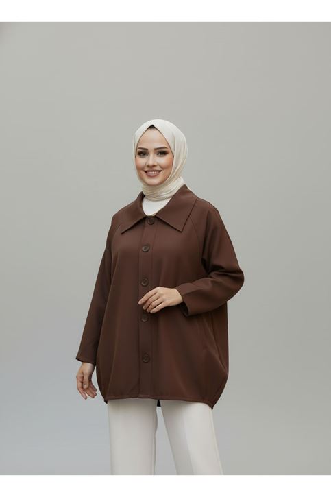 Casual Relax Fit Giy Çık Bondit Hırka-Kahve