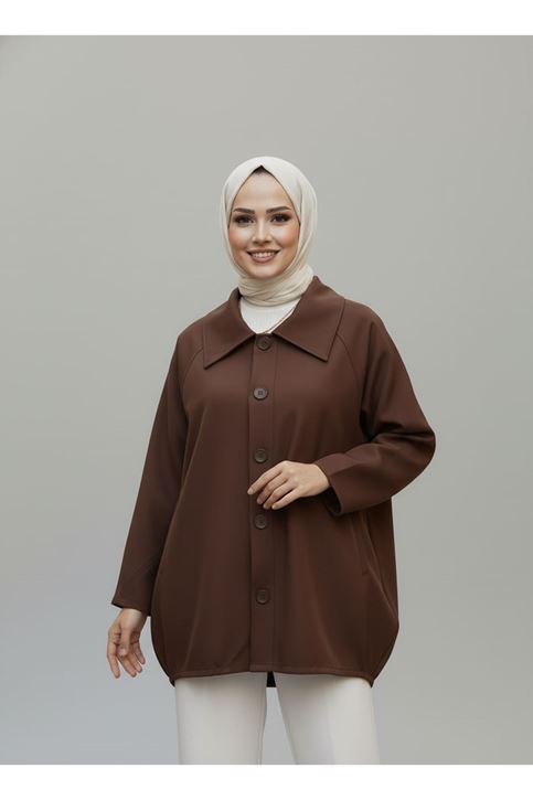 Casual Relax Fit Giy Çık Bondit Hırka-Kahve