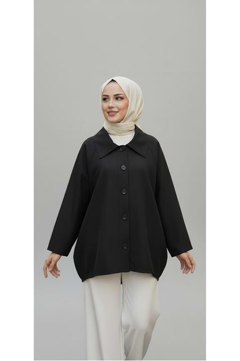 Casual Relax Fit Giy Çık Bondit Hırka-Siyah