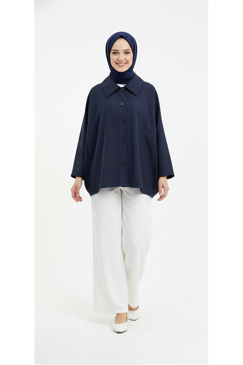 Casual Relax Fit Giy Çık Bondit Hırka-Lacivert