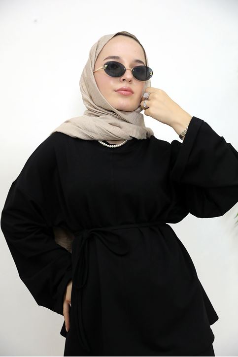 Yırtmaçlı İki İplik Pantolonlu Takım-Siyah